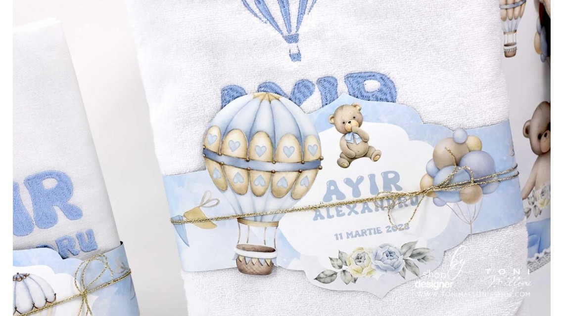 Trusou botez cu ursuleti albastri si baloane de aer cald Teddy Bear Bleu Hot Air Balloons 27